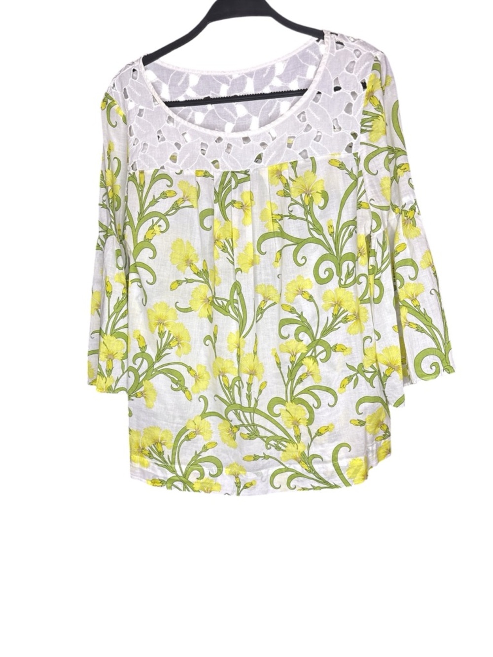 HD in Paris White Tunic with Yellow Floral & Green Vine Print